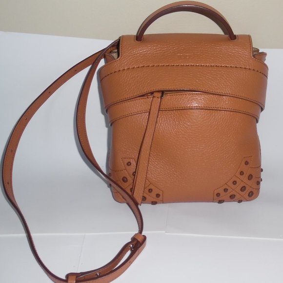 Tod's Brown Leather Mini Wave Top Handle Studs Backpack Crossbody Handbag Purse - Picture 5 of 16